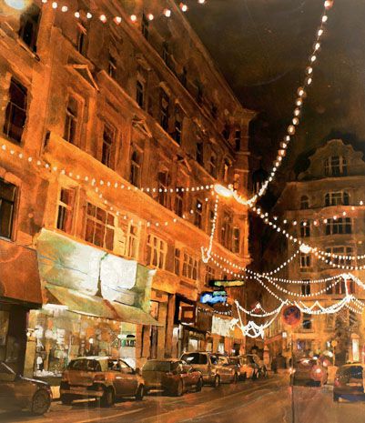 401x465 Christopher St. Leger Takes Watercolor A Giant Step Into - Watercolor Night Scenes