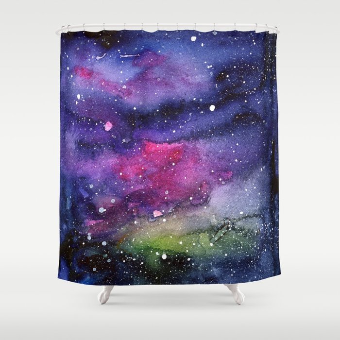 700x700 Galaxy Watercolor Night Sky Painting Nebula Art Shower Curtain By - Watercolor Night Sky