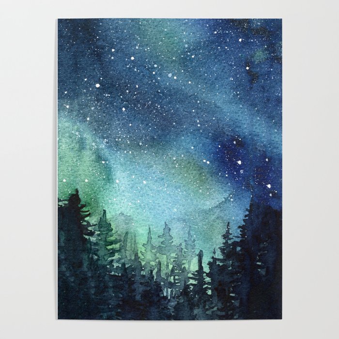 700x700 Galaxy Watercolor Space Night Sky Nebula Painting Aurora Poster By - Watercolor Night Sky