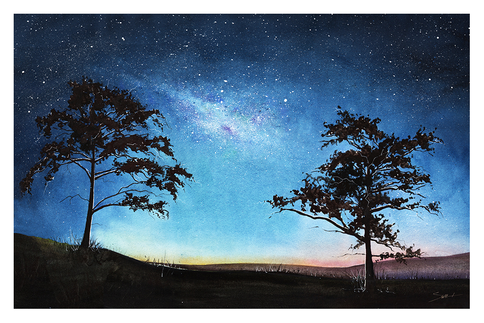 955x637 Night Sky Blues Watercolor Animal Paintings - Watercolor Night Sky