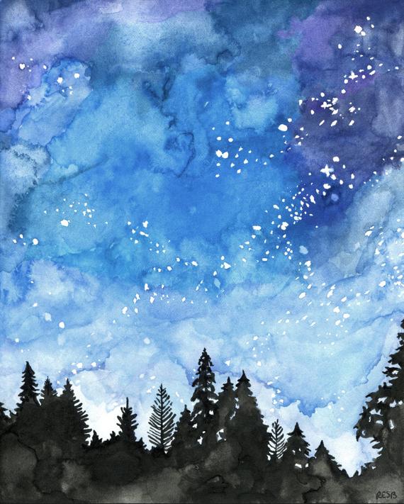 570x711 Watercolor Painting Galaxy Painting Night Sky Galaxy Print Etsy - Watercolor Night Sky
