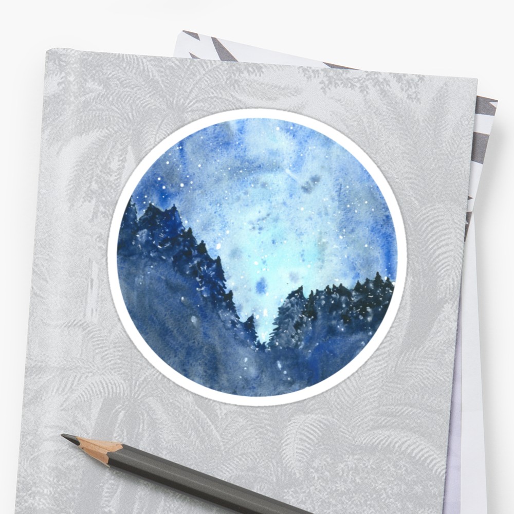 1000x1000 Celestial Watercolor Night Sky Stickers By Kroksg Redbubble - Watercolor Night Sky