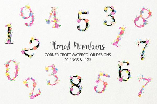 600x399 Watercolor Floral Number Clipart, Floral Numbers For Instant - Watercolor Numbers