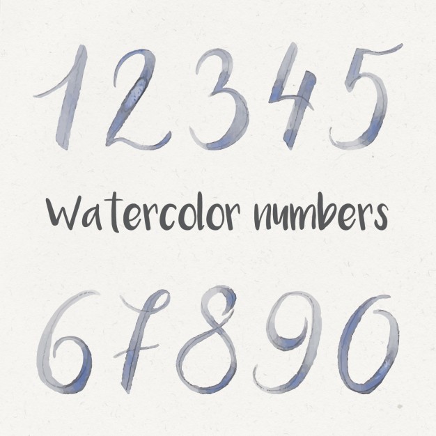 626x626 Watercolor Numbers Collection Vector Free Download - Watercolor Numbers