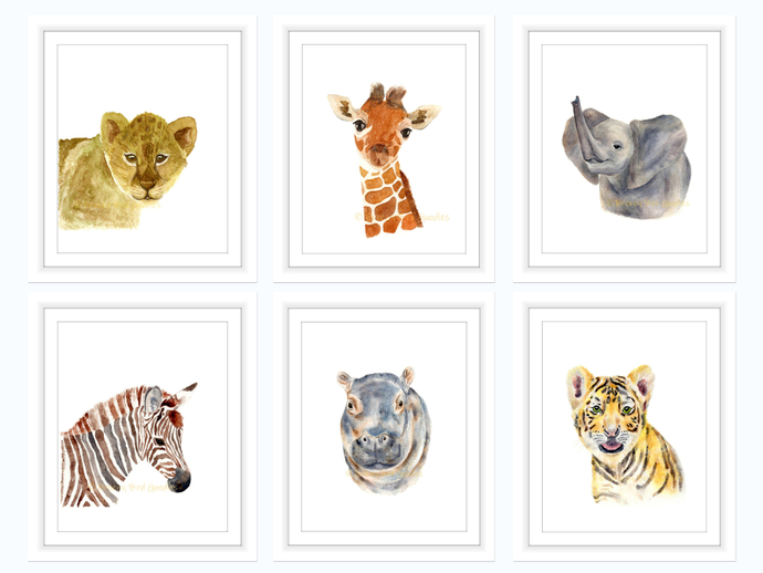 690x518 Safari Nursery Prints, Set Of 6 By Breezy Bird Goodies On Zibbet - Watercolor Nursery