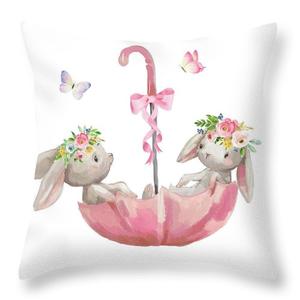 300x300 Boho Bunny Rabbits Bunnies Umbrella Watercolor Nursery Wall Art - Watercolor Nursery