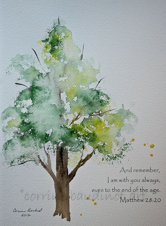 570x774 Oak Tree Watercolor Painting. Green Gold And Brown With Bible - Watercolor Oak Tree