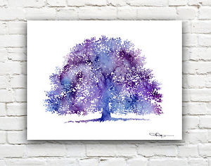 300x236 Purple Oak Tree Abstract Watercolor Painting 11 X 14 Art Print - Watercolor Oak Tree
