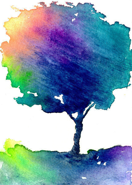 428x600 Watercolor Rainbow Oak Tree - Watercolor Oak Tree
