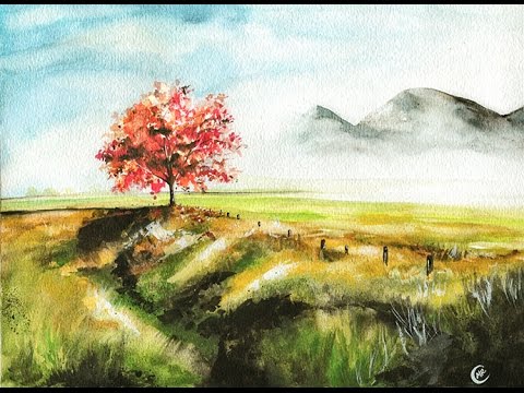 480x360 Watercolor Red Oak Tree Short Speed Video Painting Demonstration - Watercolor Oak Tree