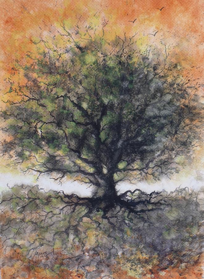 661x900 Golden Oak Tree, Original Watercolor Painting By David K Myers - Watercolor Oak Tree
