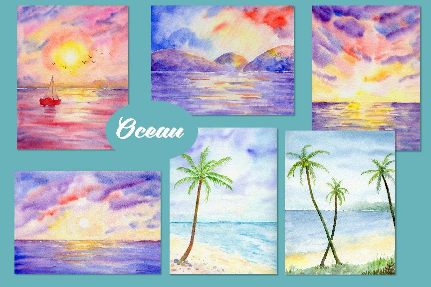 864x576 Watercolor Nature Background Ocean - Watercolor Ocean