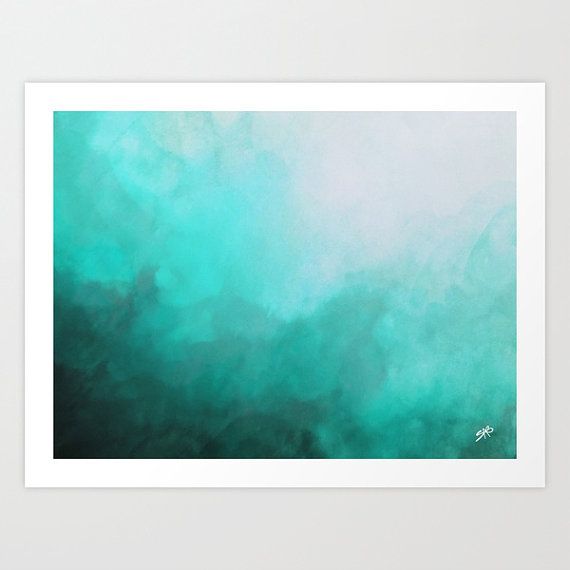 570x570 Watercolor Print, Abstract Art, Teal Abstract Watercolor, Abstract - Watercolor Ocean