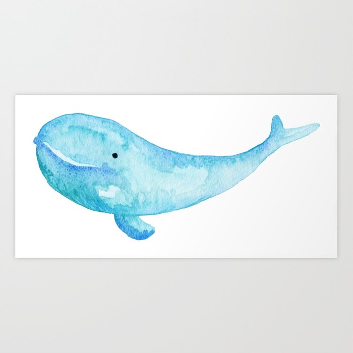 700x700 Cute Whale Watercolor Painting Ocean Life Saltwater Blue Whale Art - Watercolor Ocean Life