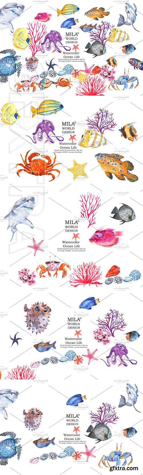 500x1660 Creativemarket - Watercolor Ocean Life