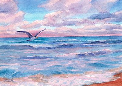 400x284 Ocean Sunset - Watercolor Ocean Sunset