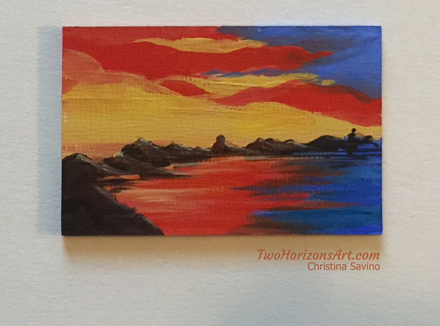 900x666 Ocean Sunset Magnet - Watercolor Ocean Sunset