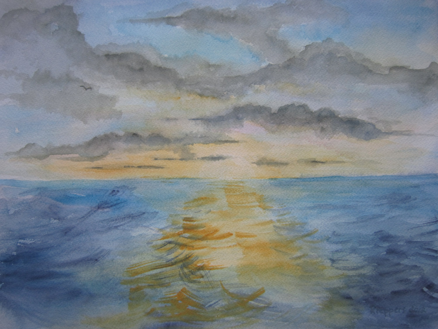 1500x1125 Ocean Sunset Print Of Original Watercolor Painting Seascape Etsy - Watercolor Ocean Sunset