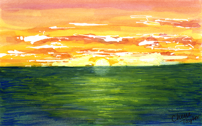 700x439 Ocean Sunset Original X Watercolor Painting Cherie - Watercolor Ocean Sunset