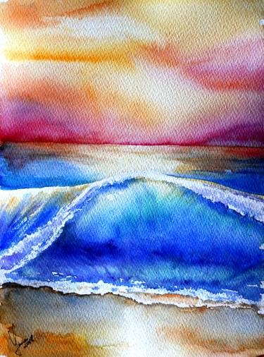 375x506 Saatchi Art Ocean Sunset Original Watercolor Painting Painting By - Watercolor Ocean Sunset