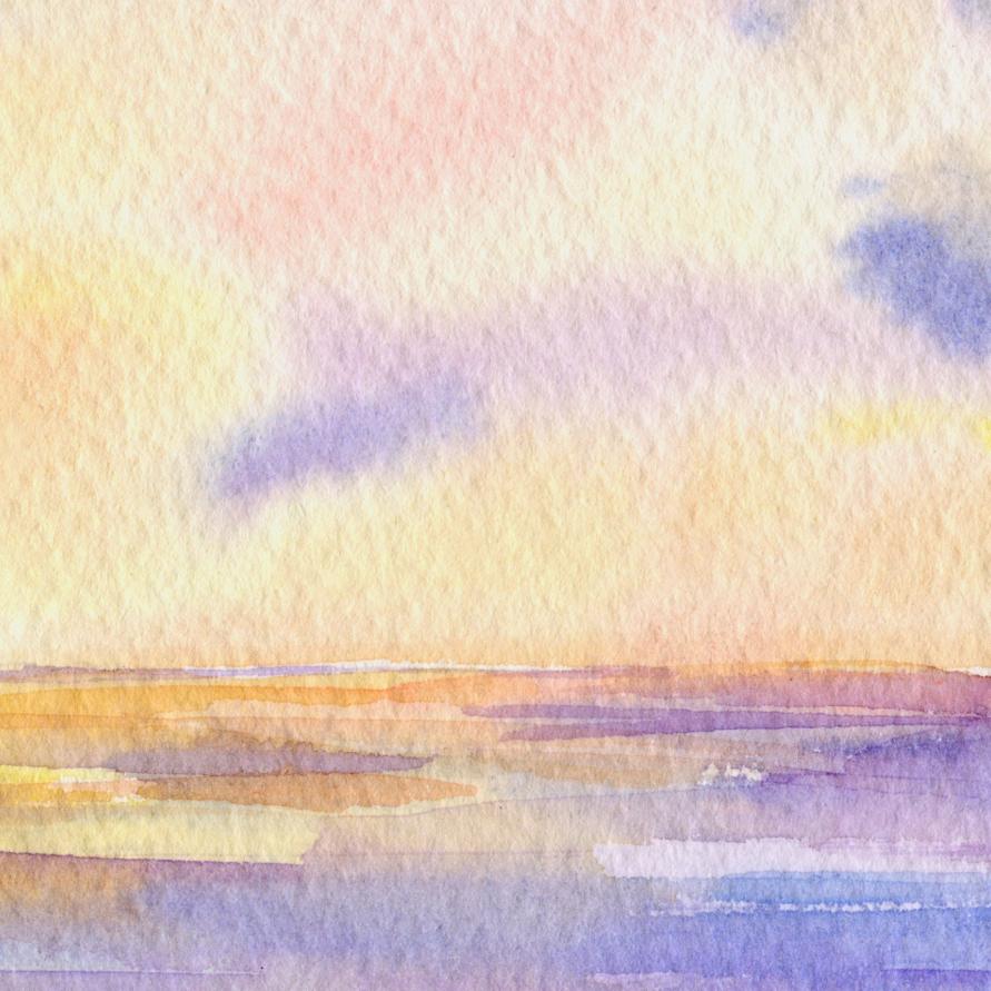 891x891 Watercolor Landscape Painting Ocean Sunset Art Print Digital - Watercolor Ocean Sunset