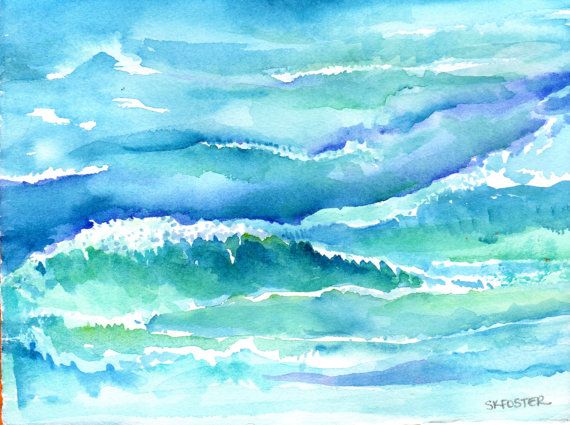 570x425 Original Ocean Waves Watercolor 5 X 7 Inches My Art In My Etsy - Watercolor Ocean Waves