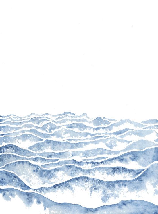 550x745 Original Watercolor Painting Gradient Blue Mountains Ocean Waves - Watercolor Ocean Waves