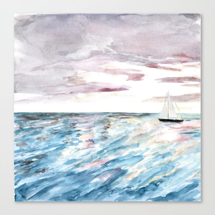 700x700 Sailboat - Watercolor Ocean Waves