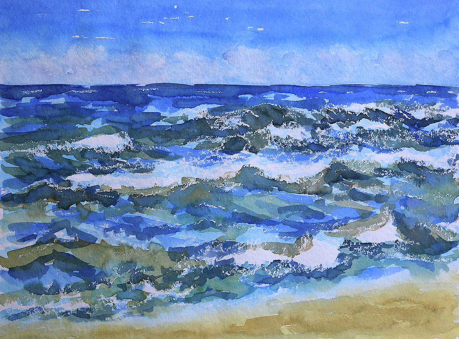 900x665 Blue Ocean Waves Watercolor Painting Painting By Karen Kaspar - Watercolor Ocean Waves