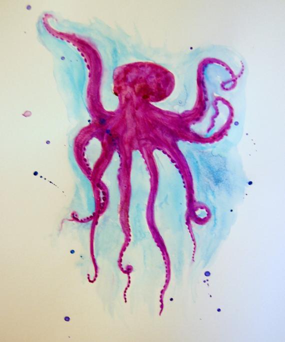 570x684 Purple Watercolor Octopus Print Etsy - Watercolor Octopus