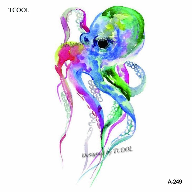640x640 Tcool Watercolor Octopus Temporary Fake Tattoo Body Art Sticker - Watercolor Octopus