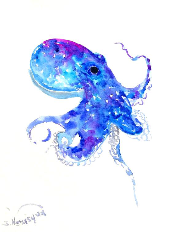 570x757 Watercolor Octopus Google Thigh Tattoo Dobai - Watercolor Octopus