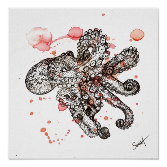 540x540 Watercolor Octopus Poster - Watercolor Octopus