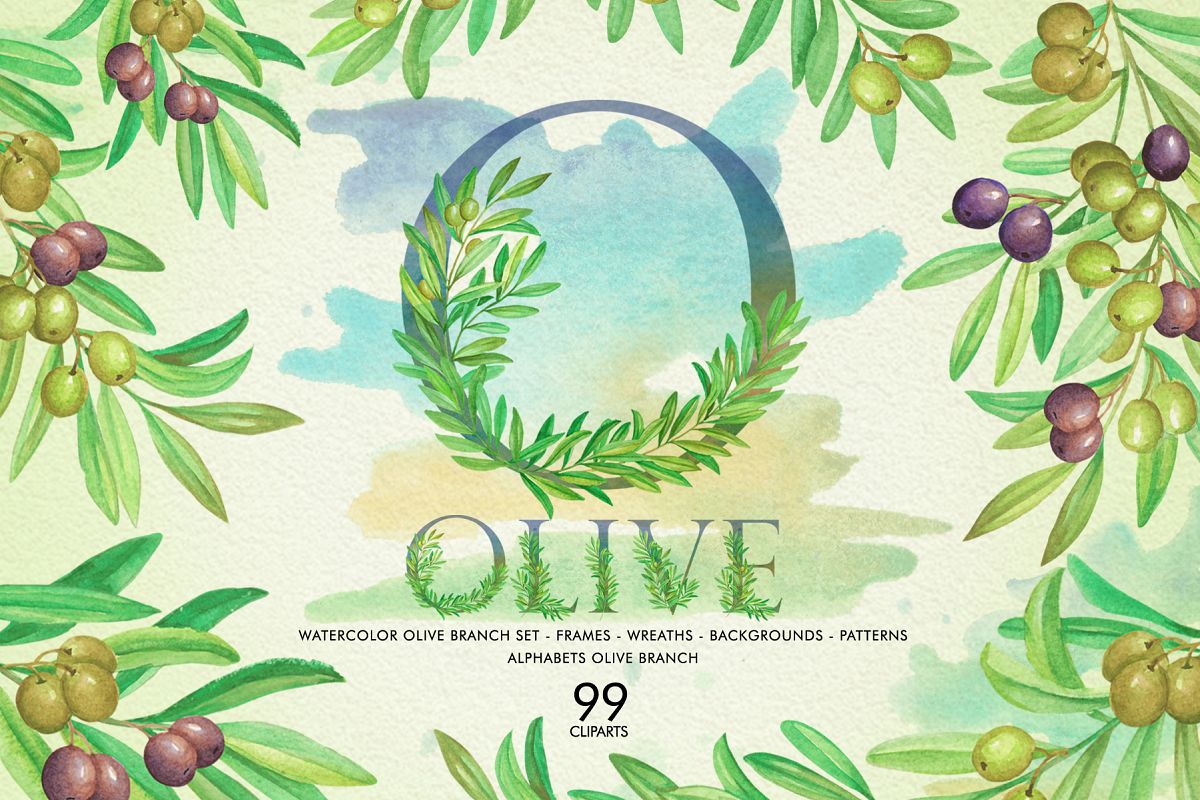 1200x800 Watercolor Olive Branch - Watercolor Olive Branch