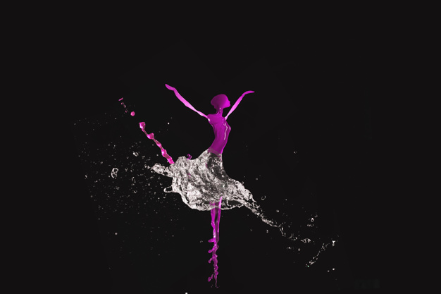 626x417 Splashing Watercolor Representing Dancing Woman On Black - Watercolor On Black Background