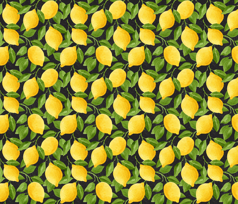 470x402 Watercolor Lemons Pattern On Black Background Fabric - Watercolor On Black Background