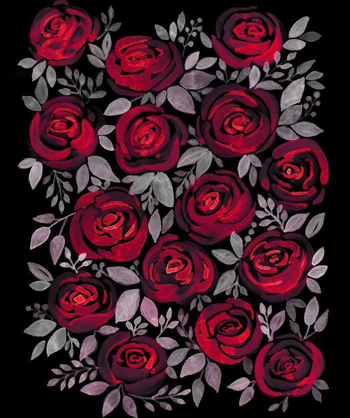 700x836 Watercolor Red Roses On Black Background - Watercolor On Black Background
