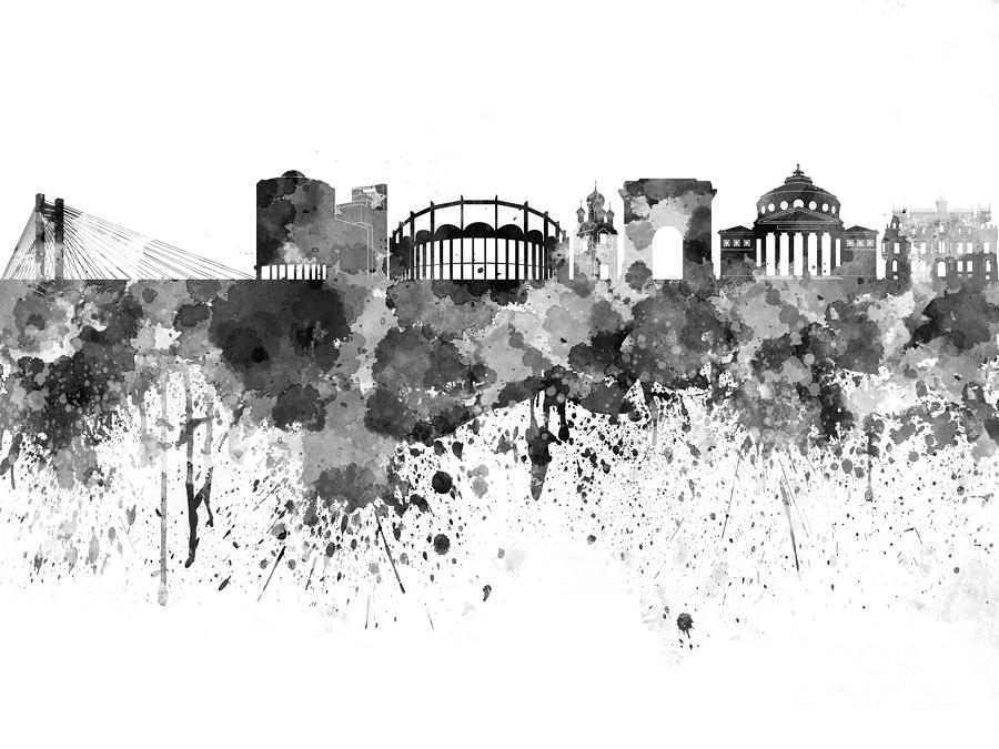 900x675 Bucharest Skyline In Black Watercolor On White Background Painting - Watercolor On Black Background