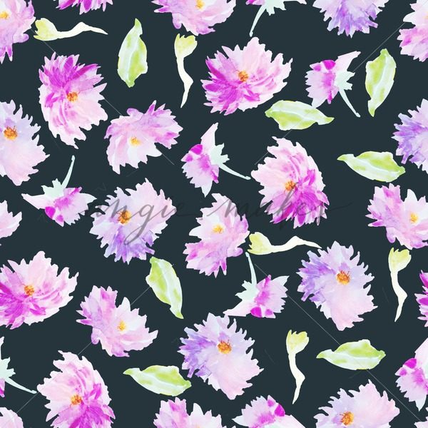 600x600 Cute Purple Dahlia Watercolor Flowers On Black Background - Watercolor On Black Background