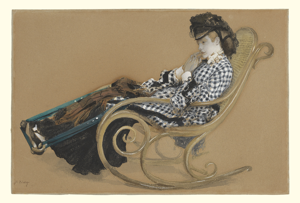 1024x694 Young Woman In A Rocking Chair, Study For The Painting The Last - Watercolor On Brown Paper