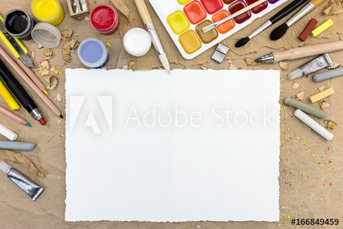 500x334 Palette With Watercolor Paints And Different Size Paintbrushes On - Watercolor On Brown Paper