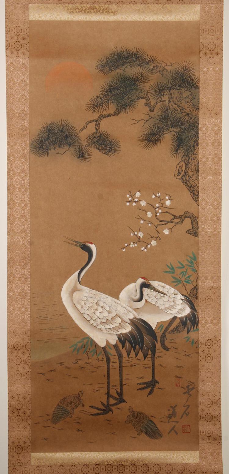 750x1549 Chinese Scroll Painting On Brown Paper - Watercolor On Brown Paper