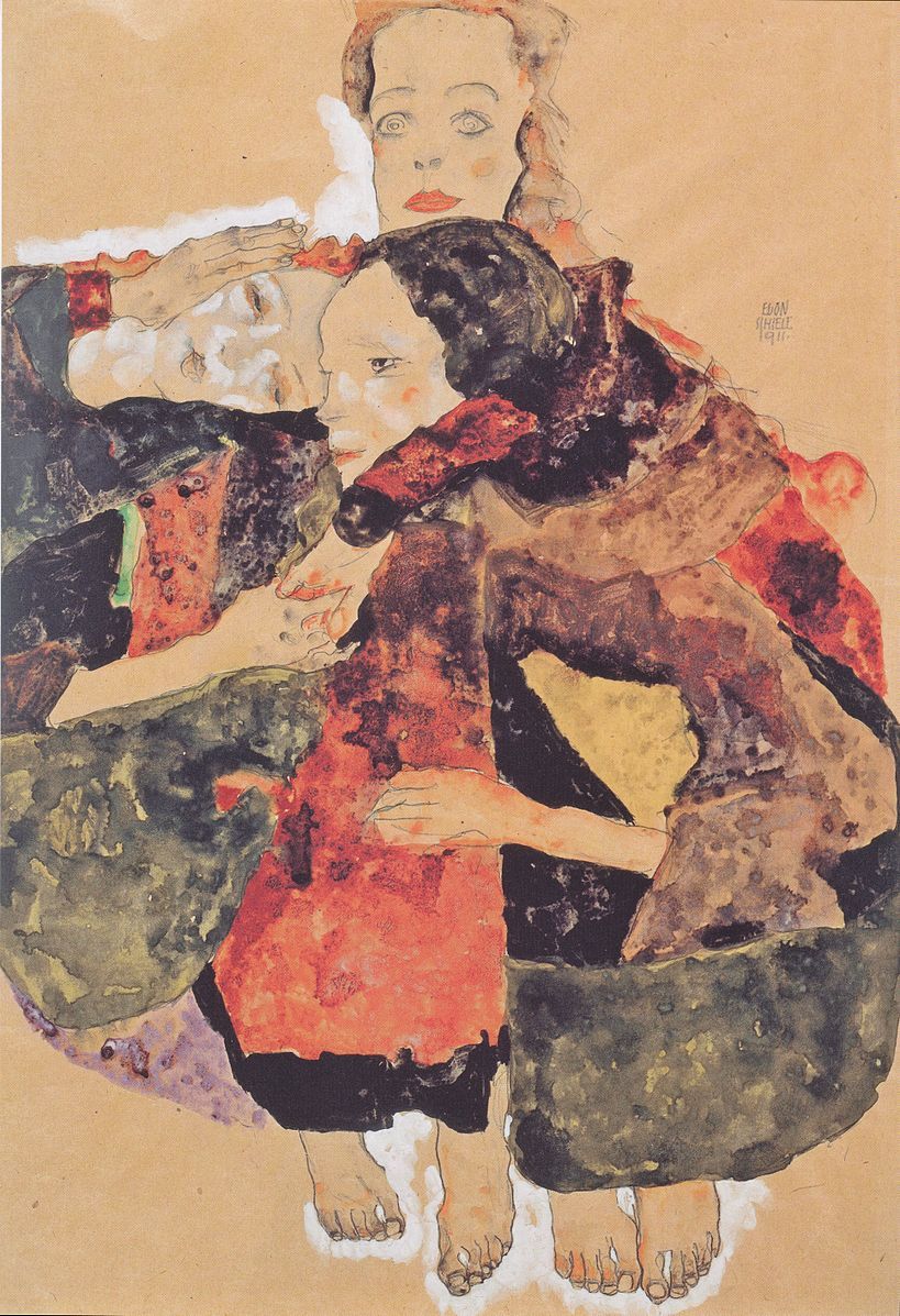 819x1197 Egon Schiele, Gruppe Von Drei 1911, Pencil, Watercolor - Watercolor On Brown Paper