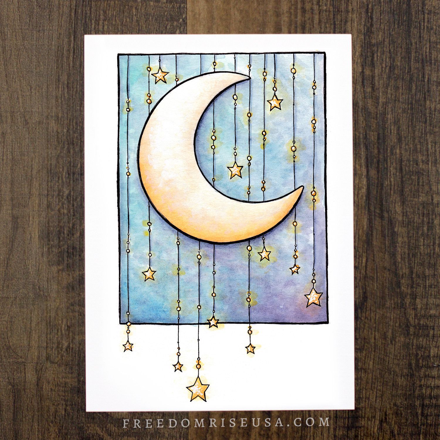 1500x1500 Moon + Stars Art Print Canvas Paper, Becca And Watercolor - Watercolor On Canvas Paper