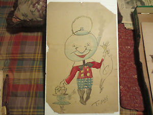 300x225 Toshio Aoki Caricature Watercolor On Cardboard Estate Of G.g. - Watercolor On Cardboard