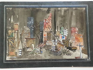 300x225 Vtg Old Watercolor Cardboard Collage Ebay - Watercolor On Cardboard