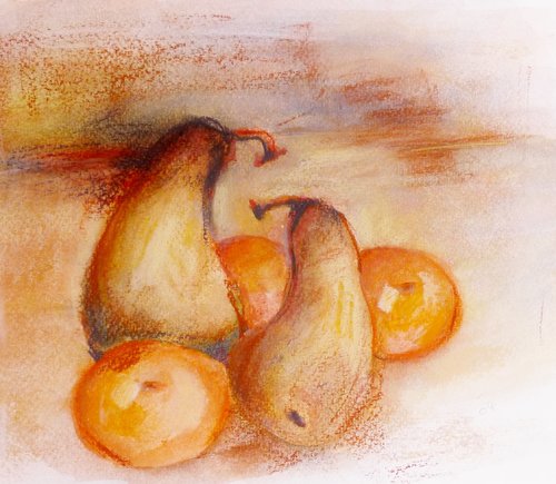 500x435 Zwei Birnen By Karina Plachetka (2004) Painting Pastel - Watercolor On Cardboard
