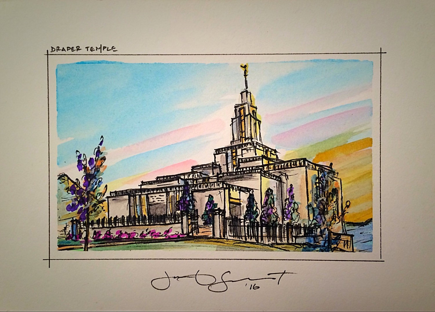 1500x1076 Draper Temple - Watercolor On Illustration Board