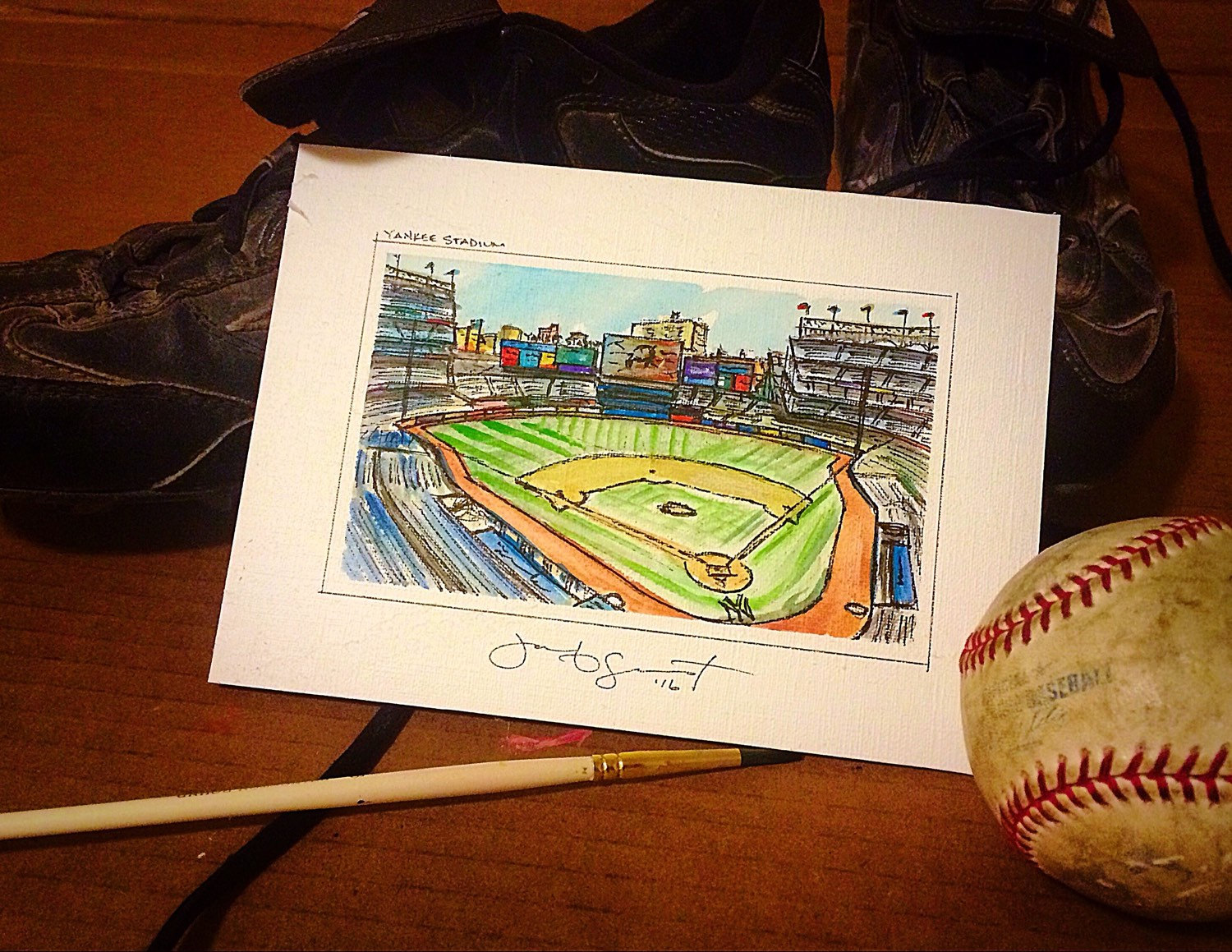 1500x1159 Yankee Stadium - Watercolor On Illustration Board