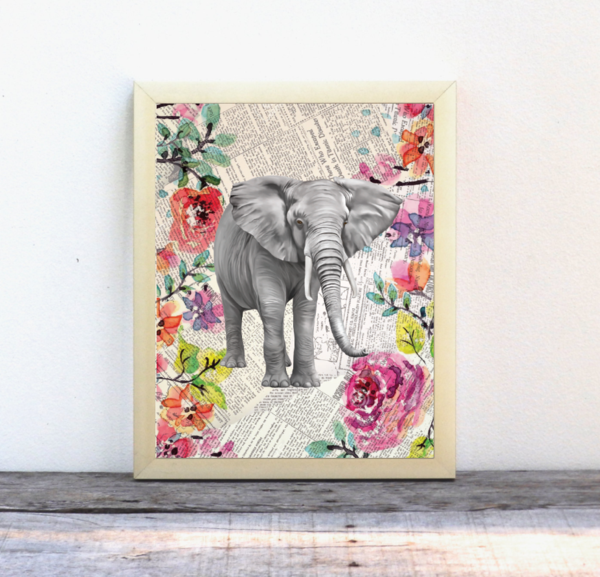 600x577 Print Or Canvas, Elephant Newspaper Watercolor Print Children - Watercolor On Newspaper